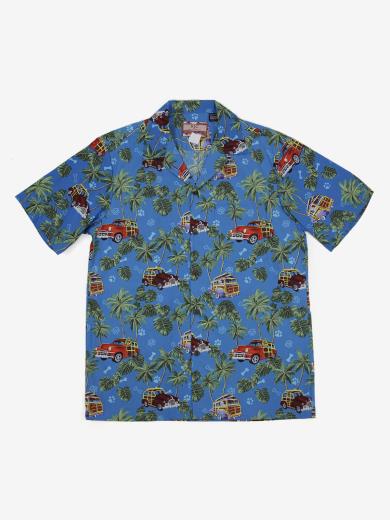 177 Hawaii shirt, Blue Plumeria flower M-XL