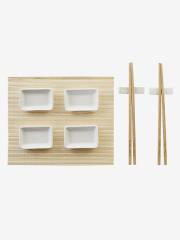 Set Sushi In Bambù 9 Pezzi Con Piantana In Ardesia - 28x22x2,5 Cm, Naturale, Per Presentazione Elegante