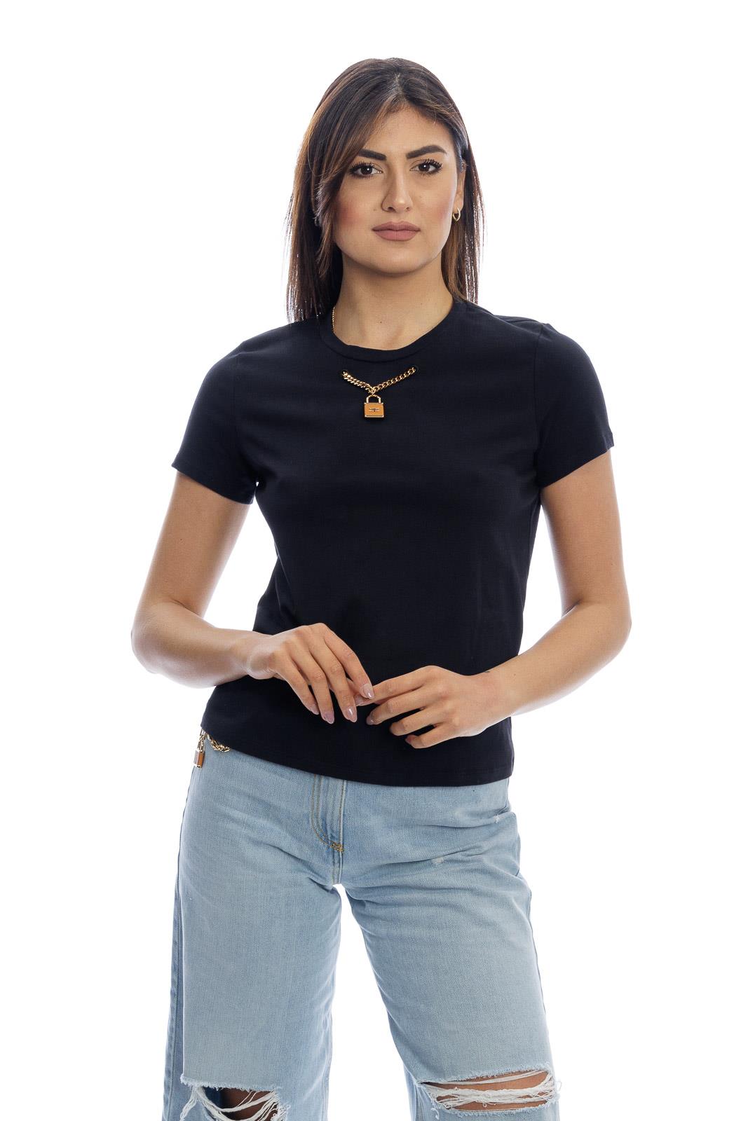 Elisabetta Franchi MA18N11E2 T-Shirt Manica Corta Donna lencicol  Abbigliamento Maglioni e cardigan