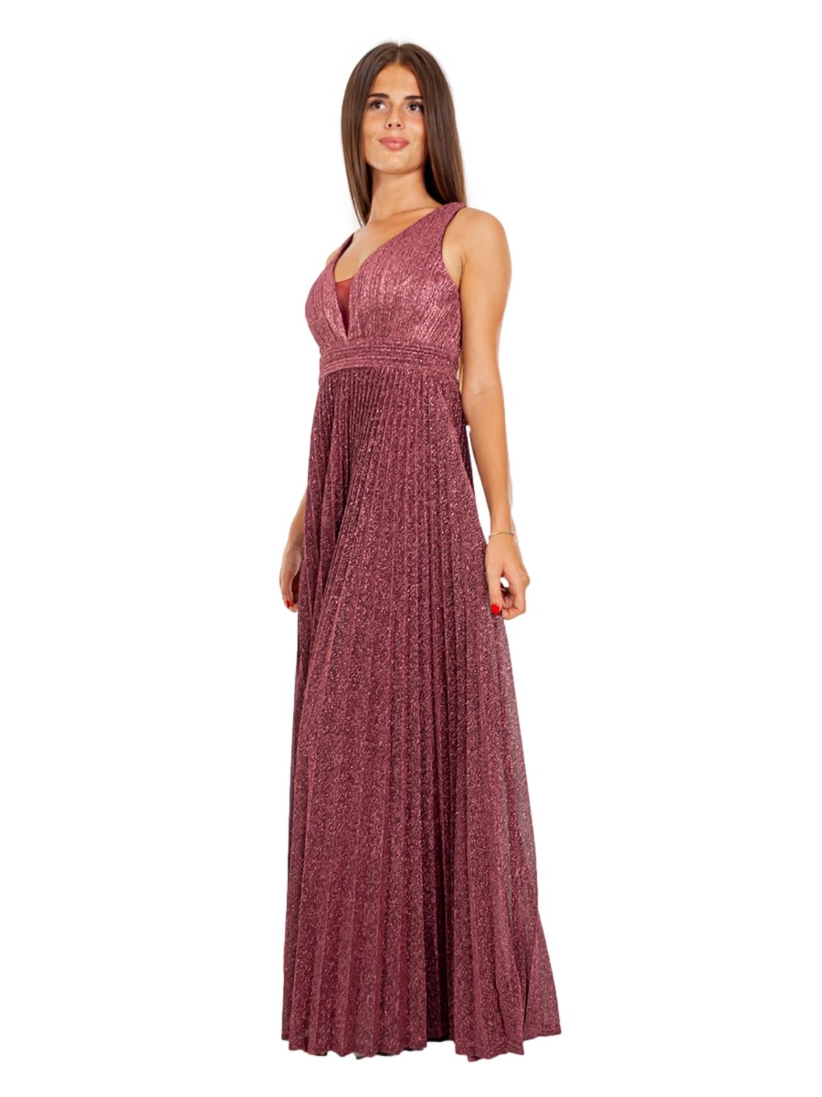 Abito Lungo Cerimonia Donna Lurex Plisse Damigelle Stile Impero