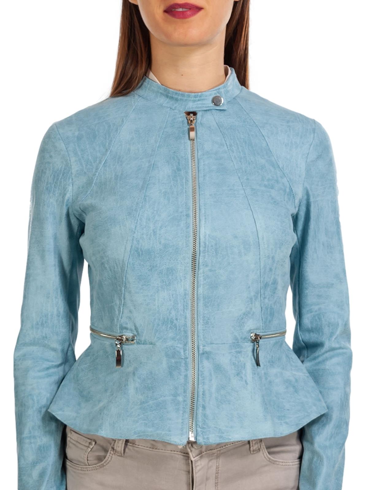 giacca ecopelle blu donna