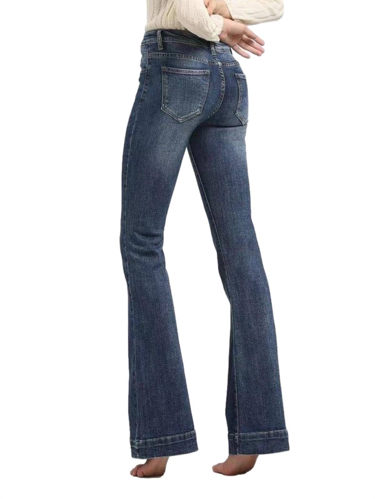 Wrangler Jeans Donna A Vita Media Elasticizzati, Taglio A Zampa – Con Ricamo Western