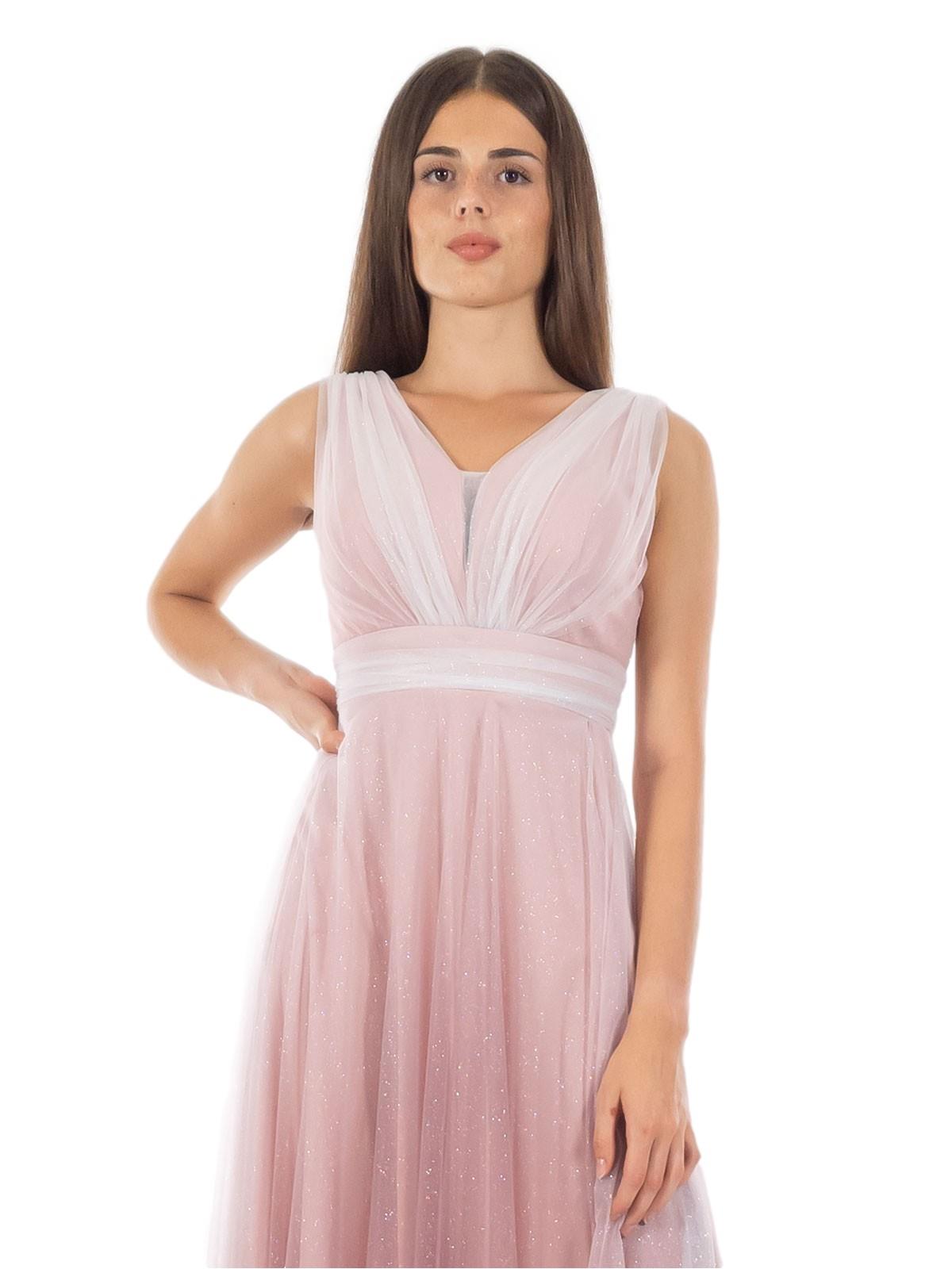 Abito Da Cerimonia Edith Qi Lungo In Tulle – Scollo A V, Spacco Alto, Con Perline – Taglie UK 6-30 (EU 32-56)