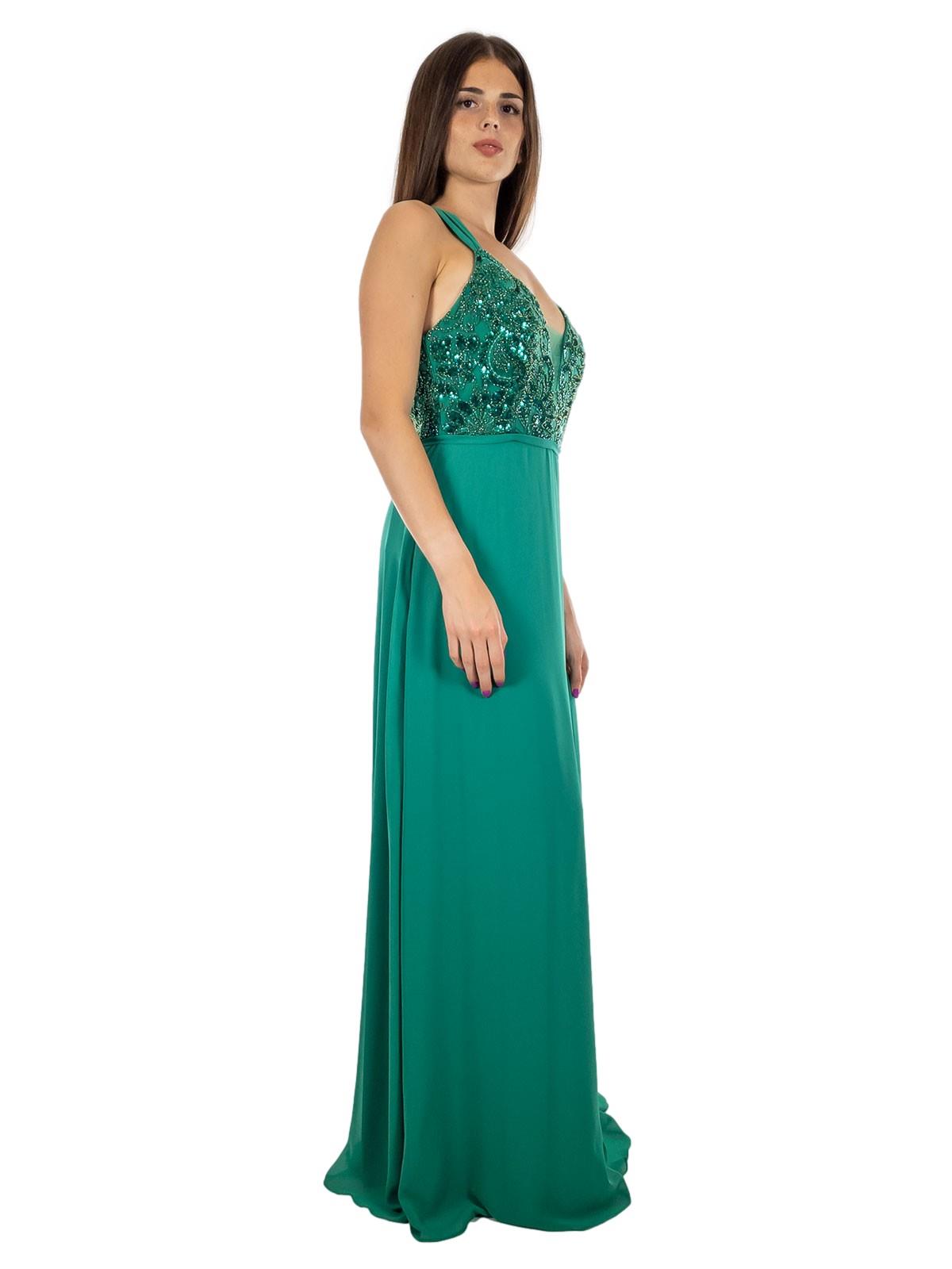 Abito Lungo Elegante Cerimonia Donna Impero Con Paillettes