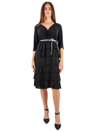 Tubino Nero Donna Corto Elegante Curvy in Crêpe Elasticizzato