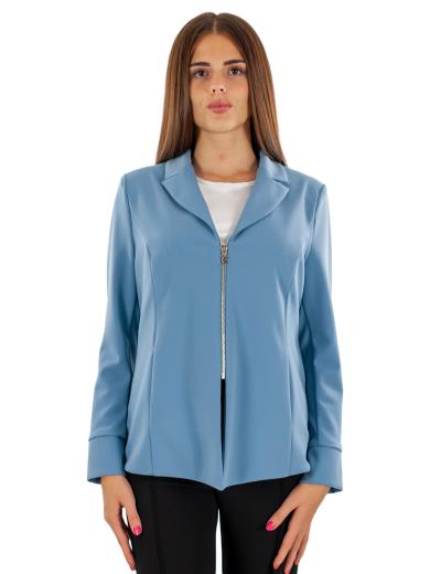 Blazer Donna Giacca Elegante Con Zip in Crêpe Manica Lunga