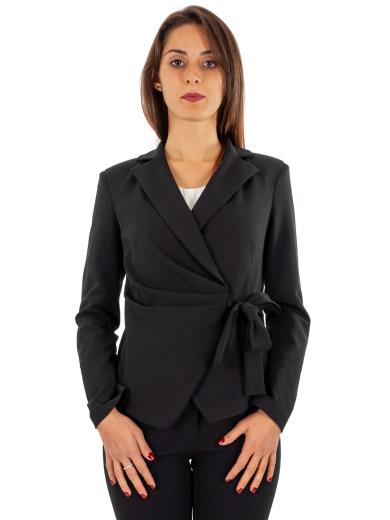 Blazer Donna Giacca Elegante Corto Con Zip Collo Con Revers