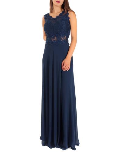 Abito Lungo Cerimonia Donna Elegante Con Ricami Pizzi Strass
