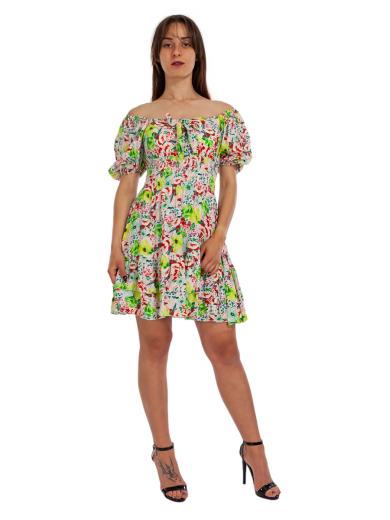 Vestito A Fiori Donna Corto Estivo Scollo A Barchetta Cotone