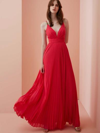 Abito Da Cerimonia Lungo Plissettato Stile Impero Donna