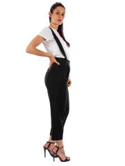 Pantaloni Con Bretelle Donna Larghi Vita Alta Crop Invernali