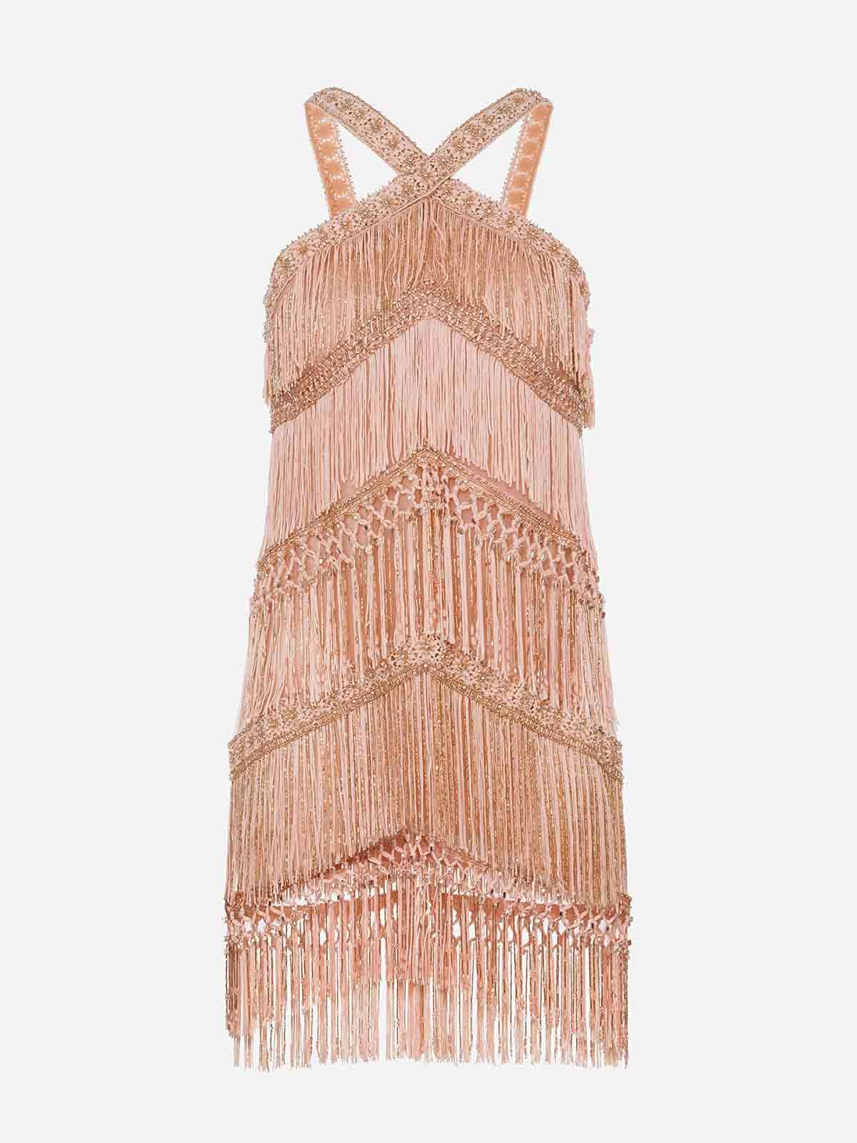 Abito Elisabetta Franchi Ab15822e2 Elisabetta Franchi Abito Ricamato Con  Frange Incrociato