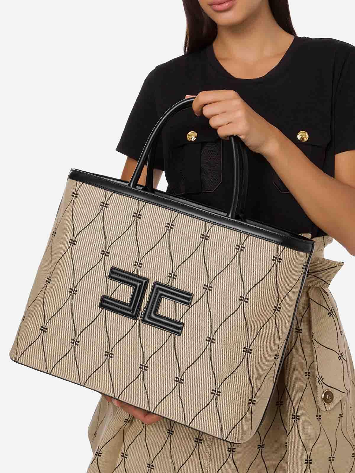 Borsa shopper donna Elisabetta Franchi con logo traforato Nero | Caposerio