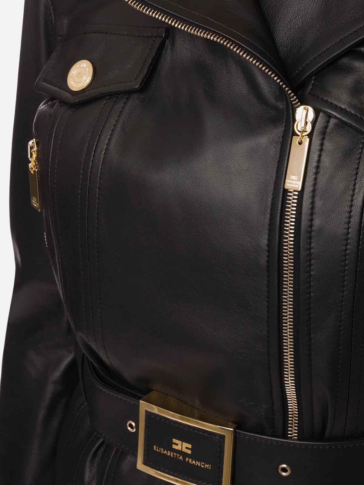 Gd18z21e2 Elisabetta Franchi Giacca In Pelle Con Zip Dorata