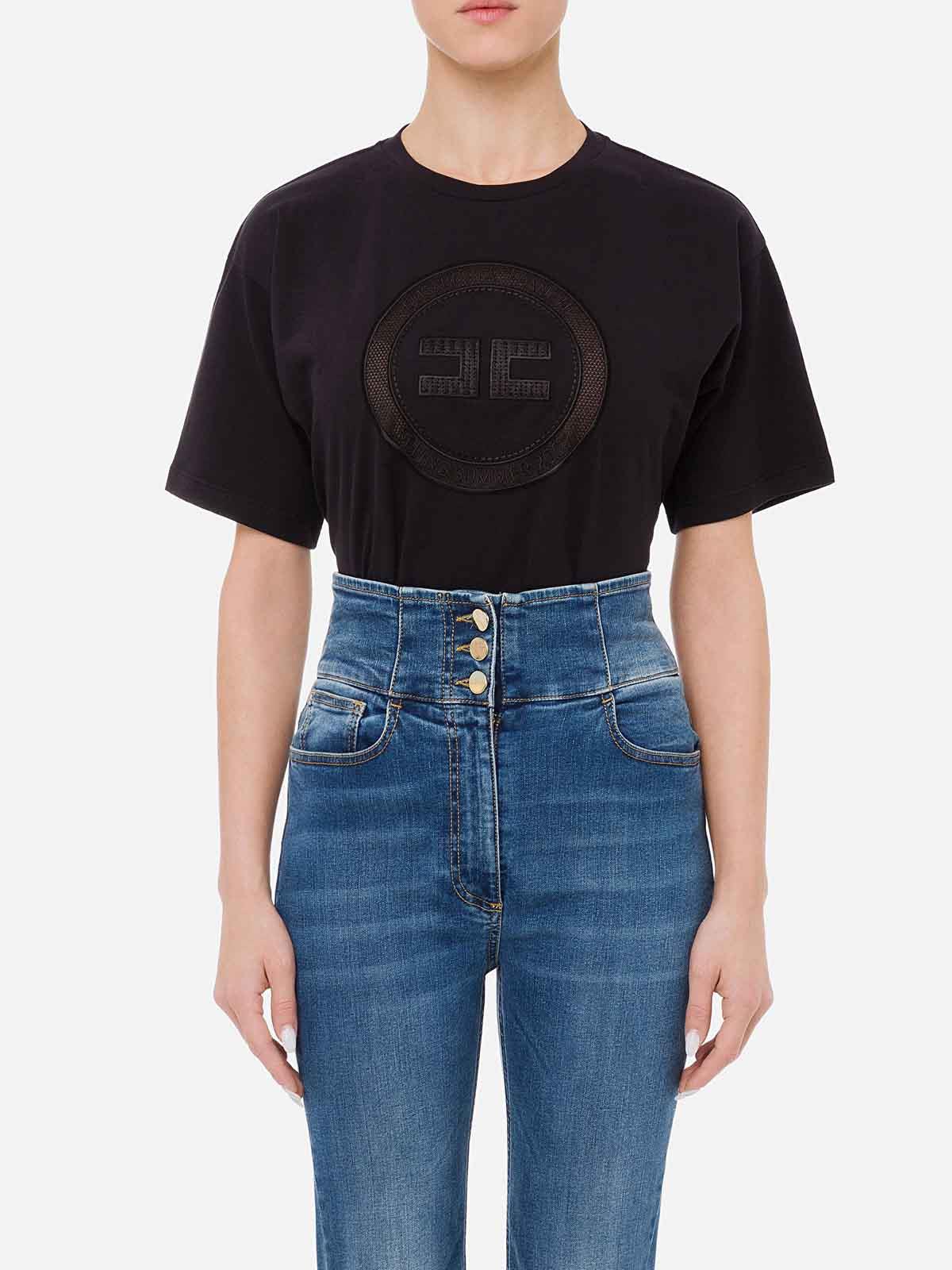 MA01521E2 Elisabetta Franchi T-Shirt In Cotone Con Logo Ricamato
