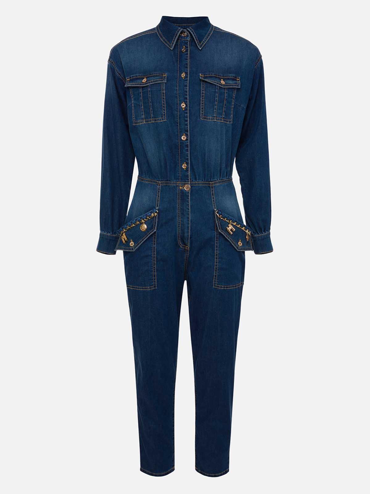 TJ18S21E2 Elisabetta Franchi Tuta Intera In Denim Con Dettagli Oro